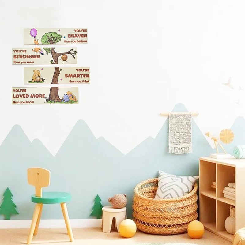 PAMBO Winnie Bear Baby Shower Decorations, 4-Panel Wooden Nursery Decor Room Inspirational Wall Art, Motivational Quote Signs - Image 4